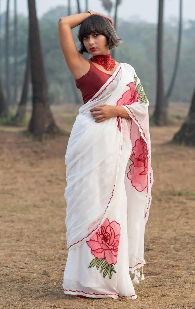 MG 360 Plain Linen Printed Saree Suppliers In India